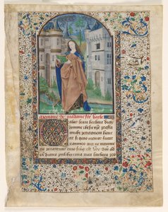 Blatt aus einem Stundenbuch: St. Barbara 2 von 2 ausgeschnittene Blätter von Master of Jacques de Luxembourg