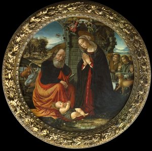 Die Geburt Christi, mit Maria und Joseph auf dem Weg nach Bethlehem, die Verkündigung an die Hirten und die Ankunft der Hirten