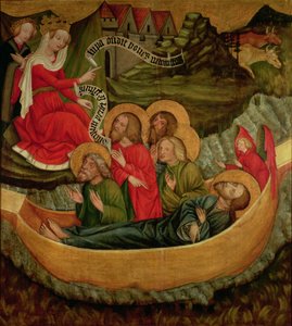 Einschiffung des Leichnams des heiligen Jakobus des Älteren, nach Spanien, um 1425 (Tafel) von Master of Raigern