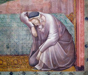 Geschichten von St. Franziskus, Detail der Erscheinung an Gregor IX., Fresko von Meister der Heiligen Cäcilia, Oberkirche, Päpstliche Basilika des Heiligen Franziskus von Assisi, Assisi, Umbrien, Italien