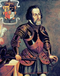 Hernando Cortes (1485-1547) (Kopie eines Originals) von Master of Saldana