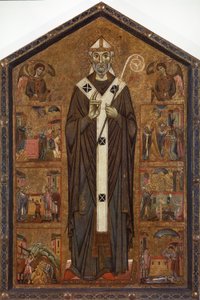 Heiliger Veranus zwischen zwei Engeln und sechs Szenen seiner Legende, Ende des 13. Jahrhunderts von Master of San Verano