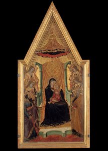 Die Jungfrau in Majestät zwischen St. Paul, St. Peter und vier Engeln von Master of Santa Maria di Castello