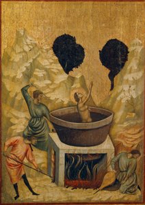 Das Martyrium der heiligen Cäcilia, in ein Bad mit kochendem Wasser getaucht