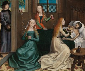 Die Wohltätigkeit des Heiligen Nikolaus, vom Altarbild des Heiligen Nikolaus von Master of The Legend of St. Lucy