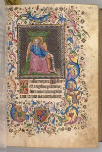 Stunden von Karl dem Edlen, König von Navarra 1361-1425: fol. 23r, St. Lukas, ca. 1405 von Master of the Brussels Initials and Associates