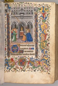 Stundenbuch von Karl dem Edlen, König von Navarra 1361-1425: fol. 29r, Die Verkündigung Matutin, um 1405 von Master of the Brussels Initials and Associates
