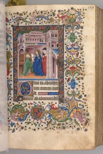 Stundenbuch von Karl dem Edlen, König von Navarra 1361-1425: fol. 55r, Die Heimsuchung Laudes, um 1405 von Master of the Brussels Initials and Associates