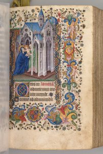 Stundenbuch von Karl dem Edlen, König von Navarra 1361-1425: fol. 82vr, Präsentation..., um 1405 von Master of the Brussels Initials and Associates