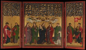 Der Burg Weiler Altar Triptychon Altarbild mit der Jungfrau und dem Kind und Heiligen, ca. 1470