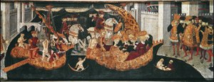 Decameron von Boccaccio: Der Burgherr Pericone empfängt Alatiel, die Tochter des Sultans von Babylon von Master of the Cassoni