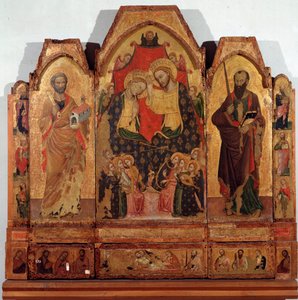 Triptychon der Krönung der Jungfrau mit den Heiligen Petrus und Paulus