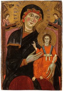 Madonna und Kind auf dem Thron mit zwei Engeln