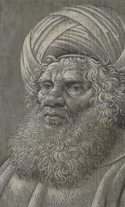 Kopf eines bärtigen Mannes mit Turban recto, lateinische Schrift verso, ca. 1510 von Master of the Death of Absalom