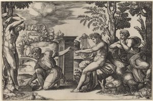 Apollo und Marsyas von Master of the Die after Raphael