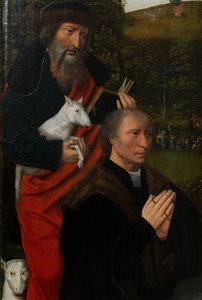 (Detail) Linkes Panel der Jungfrau und Kind mit St. Katharina und St. Barbara, ca. 1520-25