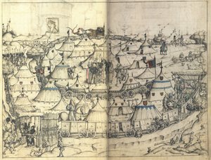 Der Wagenfort aus dem Mittelalterlichen Hausbuch von Schloss Wolfegg, um 1485 von Master of the Housebook of Wolfegg