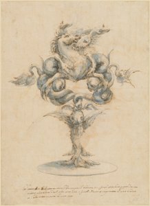 Eine Weinkaraffe mit zwei kämpfenden Seepferdchen von Master of the Medici Banquet Decanters