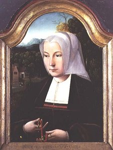 Porträt einer Dame mit einem Rosenkranz von Master of the Parrot