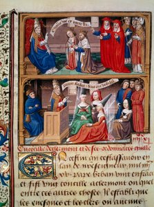 Darstellung des Konzils von Clermont 1095 unter Vorsitz von Papst Urban II. (1042-1099), der den ersten Kreuzzug predigt. Miniatur aus dem Manuskript 