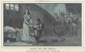 Die Ketten abnehmen! oder Gladstone zur Rettung (Farblithografie) von Matthew