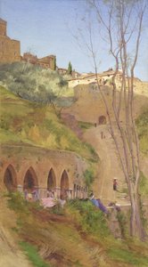 Wäscherin am Waschbrunnen, San Gimignano, Italien von Matthew Ridley Corbet