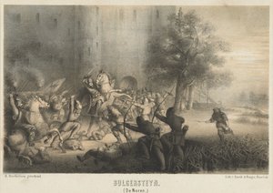 Bulgersteyn belagert durch die Normannen, ca. 810 von Matthijs Willem Gerardus Michielsen
