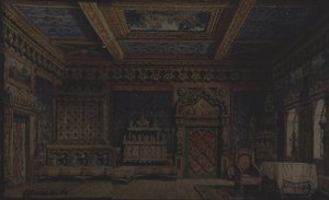 Bühnenbild für das Theaterstück Tod von Iwan dem Schrecklichen von A. Tolstoi