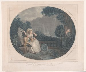 Garten mit schlafendem Mann und zuschauendem Mann