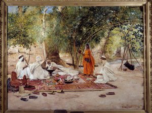 Orientalismus: Das Gastmahl der Gastfreundschaft. Szene aus dem arabischen Leben in der Oase Chelma bei Biskra, Algerien