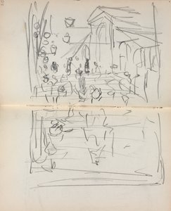 Italienisches Skizzenbuch: Brücke mit Figuren Seite 209 & 210, 1898-1899 von Maurice Brazil Prendergast