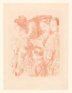 Drei singende Engel und zwei Chorknaben während der Heiligen Messe von Maurice Denis