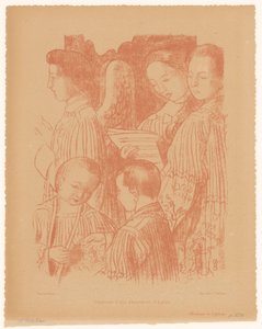Drei singende Engel und zwei Chorknaben während der Heiligen Messe von Maurice Denis