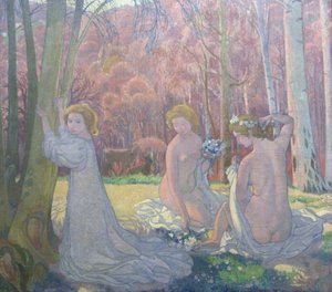 Figuren in einer Frühlingslandschaft Heiliger Hain