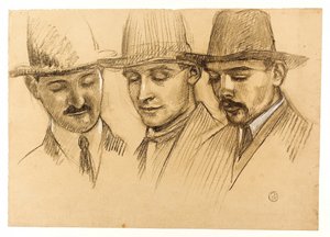 Porträts von Pater Couturier, Charles Plessard und André Lecoutey. Studie für die Kuppel Dutuit: die drei Architekten der École française de Rome