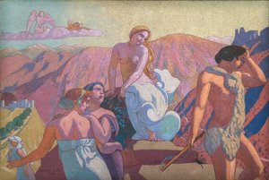 Die Geschichte von Psyche, Tafel VI. Psyches Verwandte verabschieden sich auf einem Berggipfel