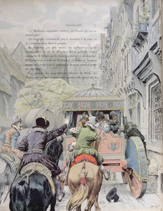 Ermordung von Heinrich IV. durch Francois Ravaillac in der Rue de la Ferronerie am 14. Mai 1610, ca. 1900 von Maurice Leloir