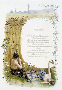 August „La Chanson du mois“ von Jérôme Doucet, Illustration - Maurice Leloir, Ausgabe Reims 1904. L. Michaud