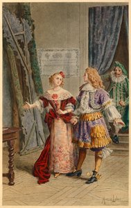 Hinter den Kulissen bei Scapin, Armande, Baron und Molière (Illustration) von Maurice Leloir