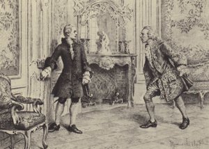 Illustration für Buch VII von Les Confessions de Jean-Jacques Rousseau (Gravur) von Maurice Leloir