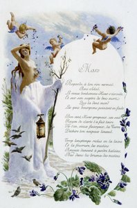 März „La Chanson du mois“ von Jérôme Doucet, Illustration - Maurice Leloir, Ausgabe Reims 1904. L. Michaud