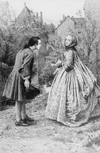 Begegnung des jungen Jean-Jacques Rousseau und der zukünftigen engen Freundin Madame de Warens, 21. März 1728 (Stich) von Maurice Leloir