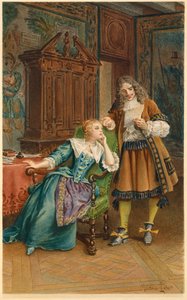 Molière liest Armande Béjart ein neues Stück vor (Illustration) von Maurice Leloir