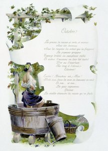 Oktober „La Chanson du mois“ von Jérôme Doucet, Illustration - Maurice Leloir, Ausgabe Reims 1904. L. Michaud