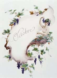Oktober „Das Lied des Monats“ von Jérôme Doucet, Illustration - Maurice Leloir, ed. Reims 1904. L. Michaud