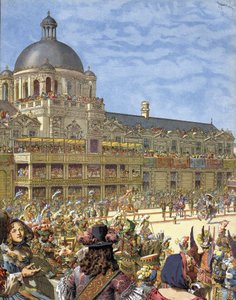 Das königliche Karussell (Turnier der Ritter), gegeben 1662 vor dem Palais des Tuileries in Paris unter Ludwig XIV, bekannt als der Sonnenkönig (Louis der Große) von Maurice Leloir