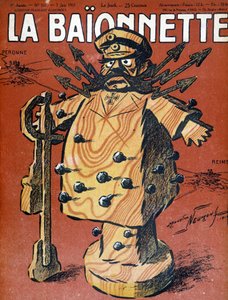 Karikatur von Hindenburg (1847 - 1934), deutscher Marschall und Staatsmann. Illustration des Covers der Zeitung „La Baionnette“ vom Juni 1917