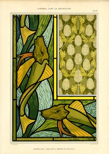 Jugendstil-Kompositionen mit Fischen und Libellen