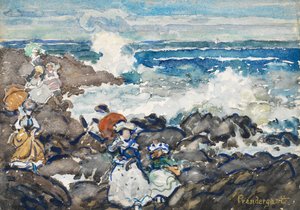 Felsen, Wellen und Figuren von Maurice Prendergast
