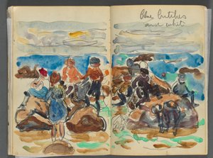 Skizzenbuch - The Granite Shore Hotel, Rockport, Seite 034 & 35: Kinder am Strand von Maurice Prendergast